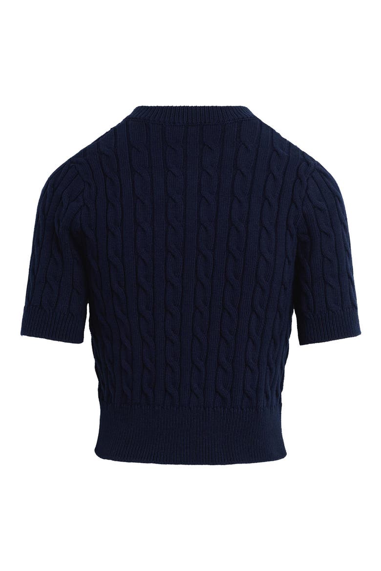 The Cafe Cable Short Sleeve Cardigan, Alternate, color, NAVY
