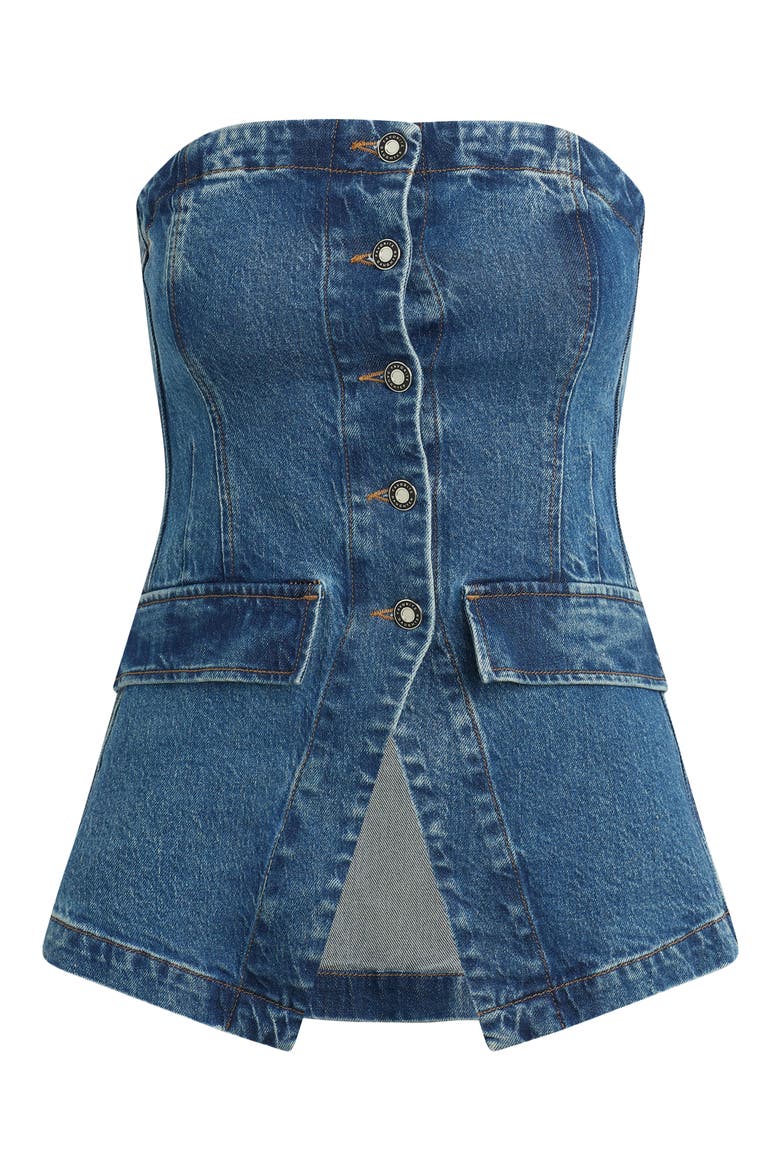 The Phoebe Strapless Denim Bustier Top, Alternate, color, RESTON
