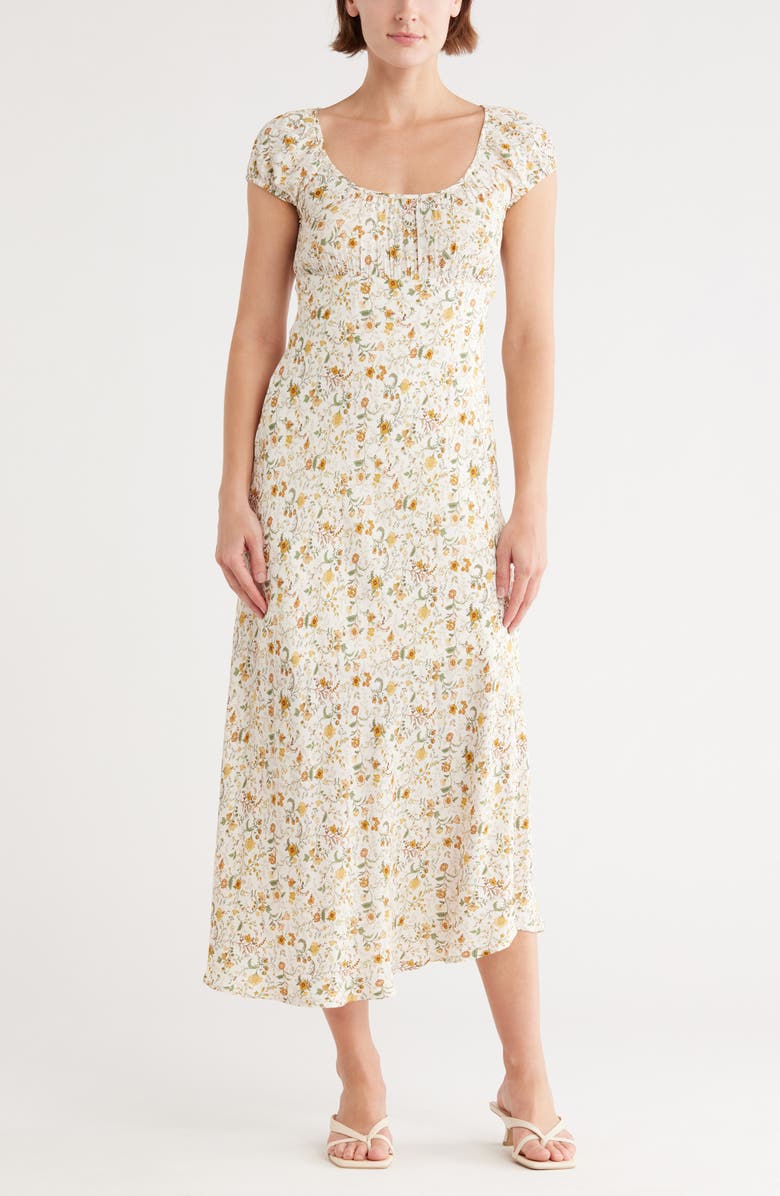 Blu Pepper Cap Sleeve Midi Dress, Main, color, Cream Multi