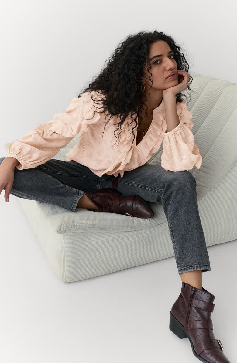 PER UNA BY M&S Jacquard Frill Blouse, Alternate, color, Oyster Pink