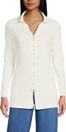 Lands' End Long Sleeve Polished Rib Button Through Tunic Shirt