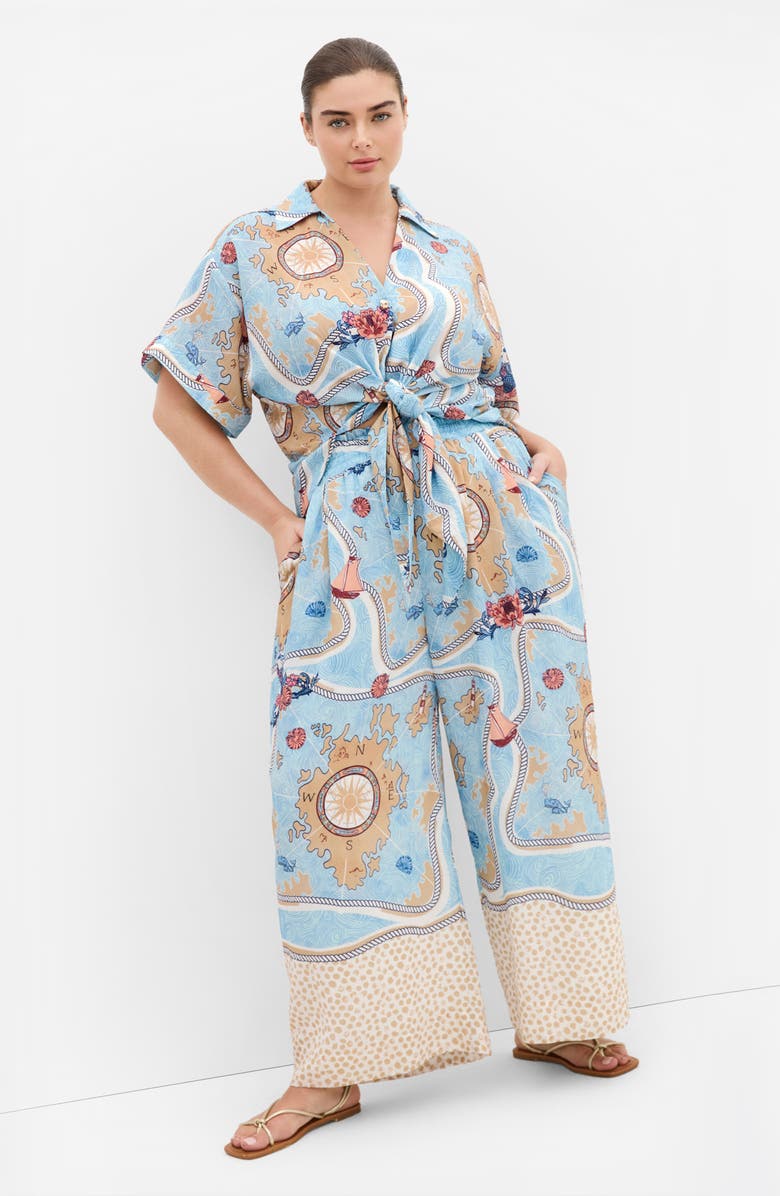 City Chic Postcard Print Pants, Alternate, color, Voyage Print