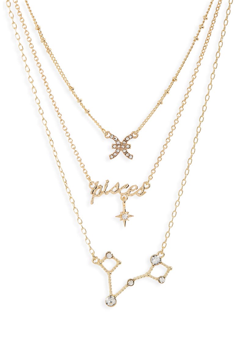 Crystal Zodiac Triple Layer Pendant Necklace, Alternate, color, PISCES- GOLD