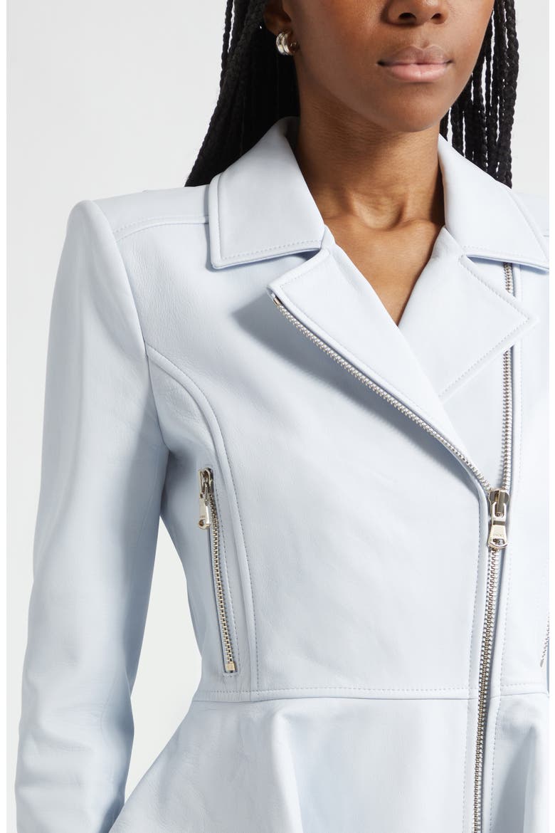 Lyric Peplum Leather Biker Jacket, Alternate, color, PALE MIST BLUE