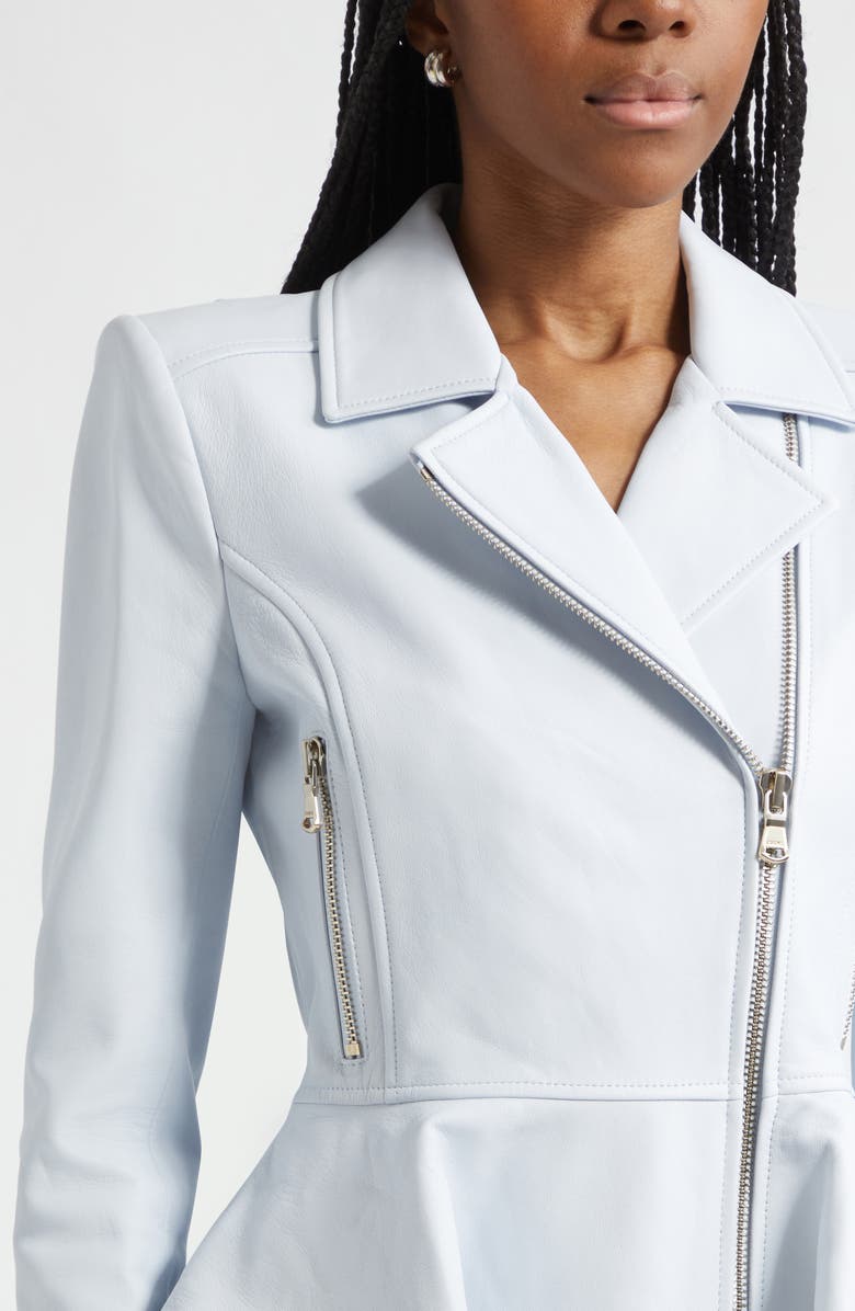 L'AGENCE Lyric Peplum Leather Biker Jacket, Alternate, color, Pale Mist Blue