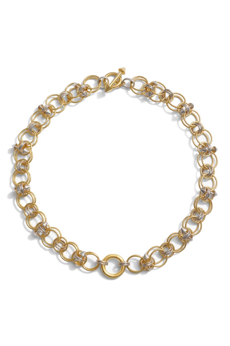 Chain Mail Toggle Charm Collar, Main, color, GOLD VERMEIL STERLING SILVER