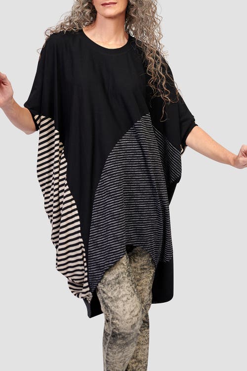 Alembika Jersey Stripes Patchwork Oversized Tunic In Black/beige Stripes