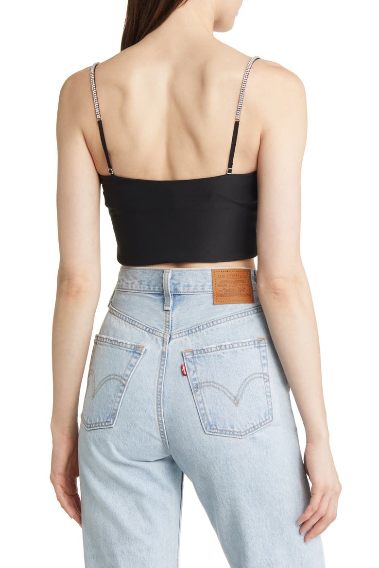 Hugo Rhinestone Strap Crop Top, Alternate, color, BLACK