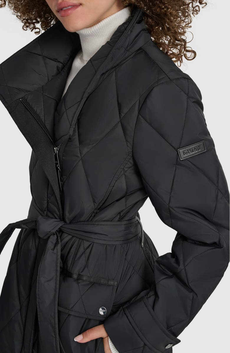 DKNY Diamond Quilted Belted Coat, Alternate, color, 