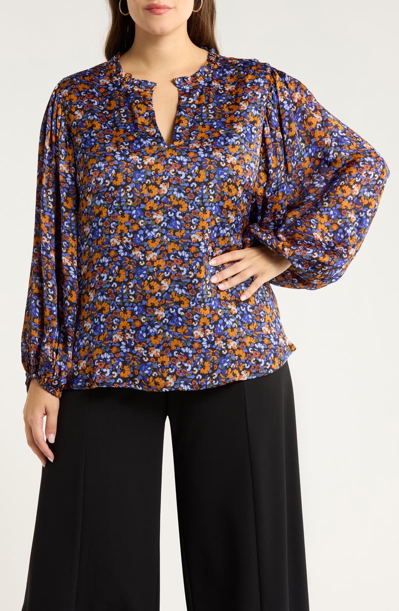 SUGARLIPS Begonia Floral Print Top, Main, color, Blue-Rust