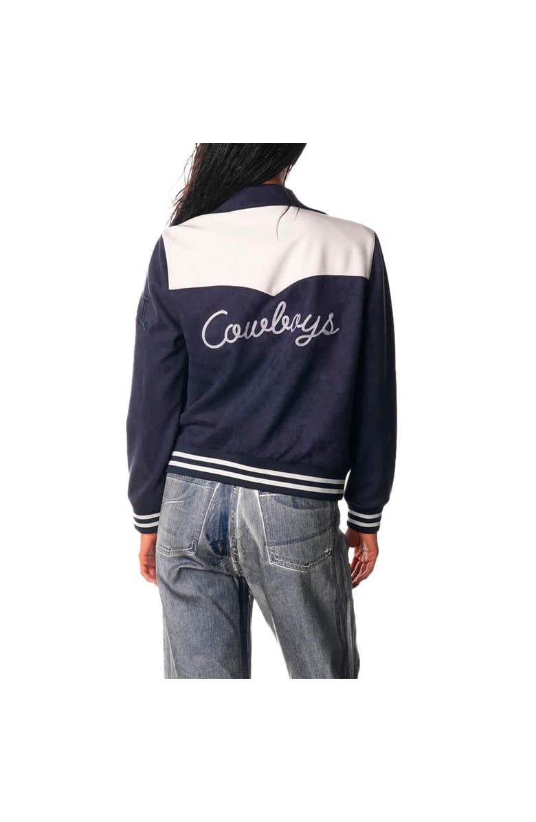 THE WILD COLLECTIVE Women's The Wild Collective Navy Dallas Cowboys Suede Full-Snap Bomber Jacket, Alternate, color, Navy
