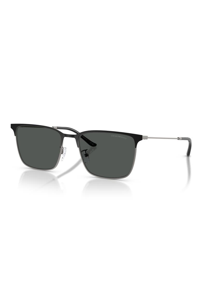 57mm Rectangular Sunglasses, Alternate, color, GUNMETAL / BLACK / GREY