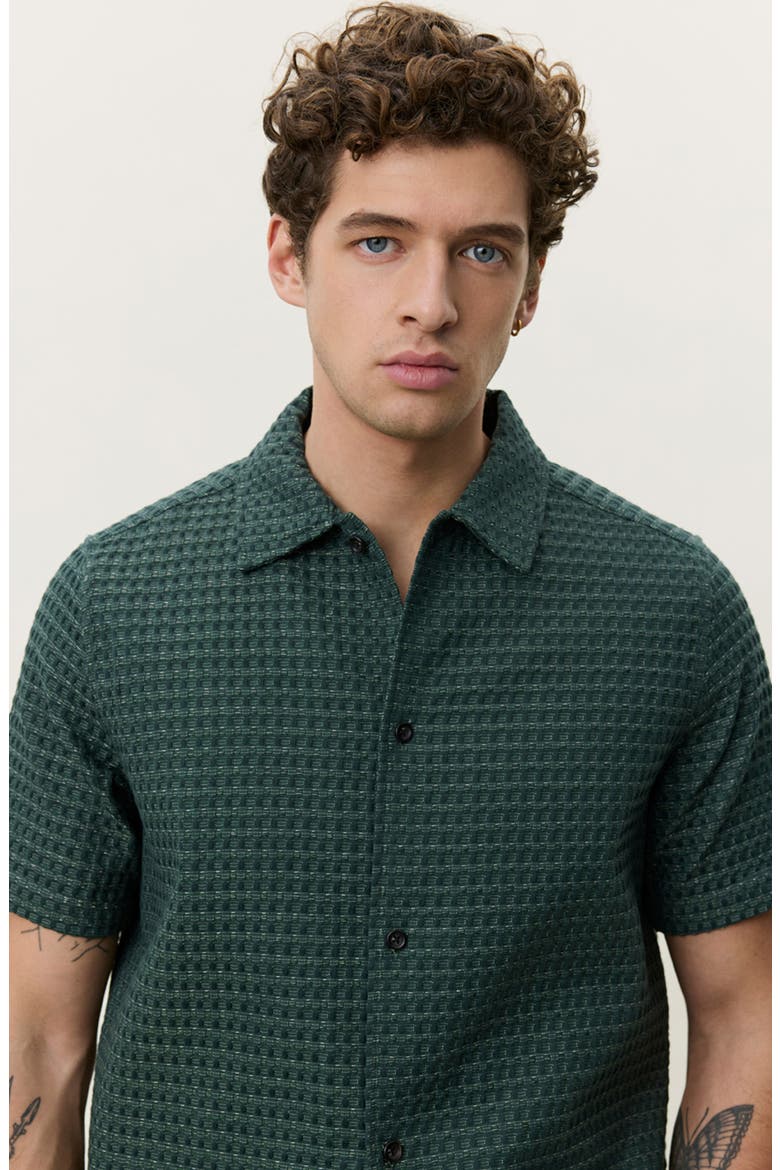 Check Cotton Seersucker Button-Up Shirt, Alternate, color, PINE GREEN