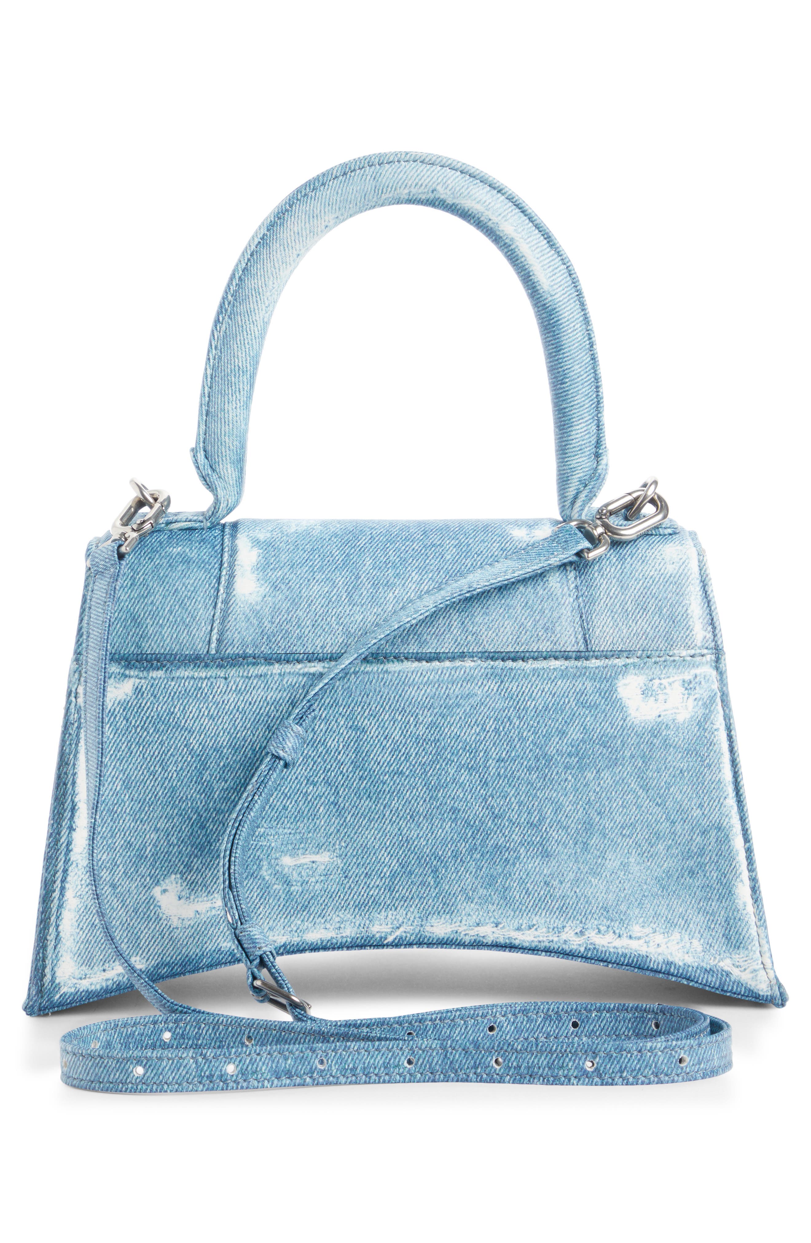 Balenciaga Small Hourglass Denim Print Leather Top Handle Bag, Alternate, color, 