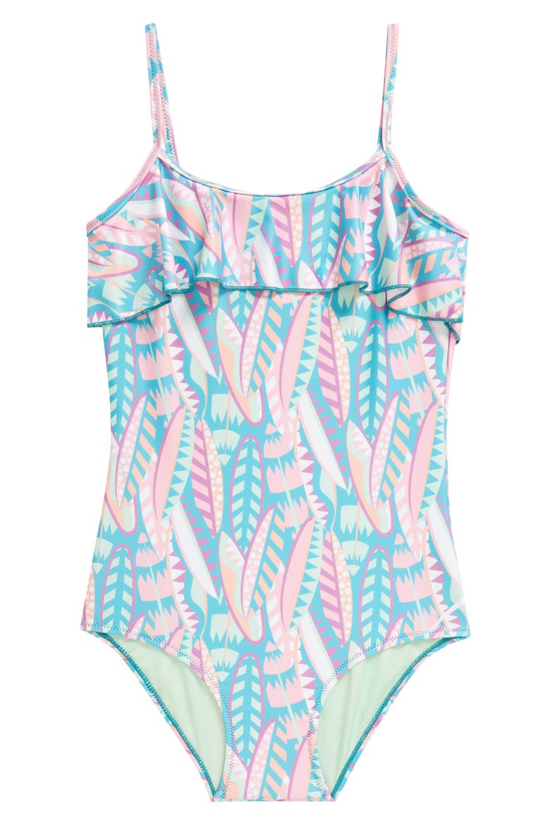 Kids' Long Board Ruffle Two-Piece Swimsuit, Main, color, TEAL