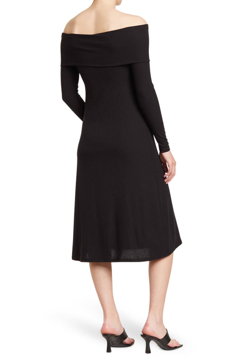 Ojai Off the Shoulder Rib Midi Dress, Alternate, color, NOIR