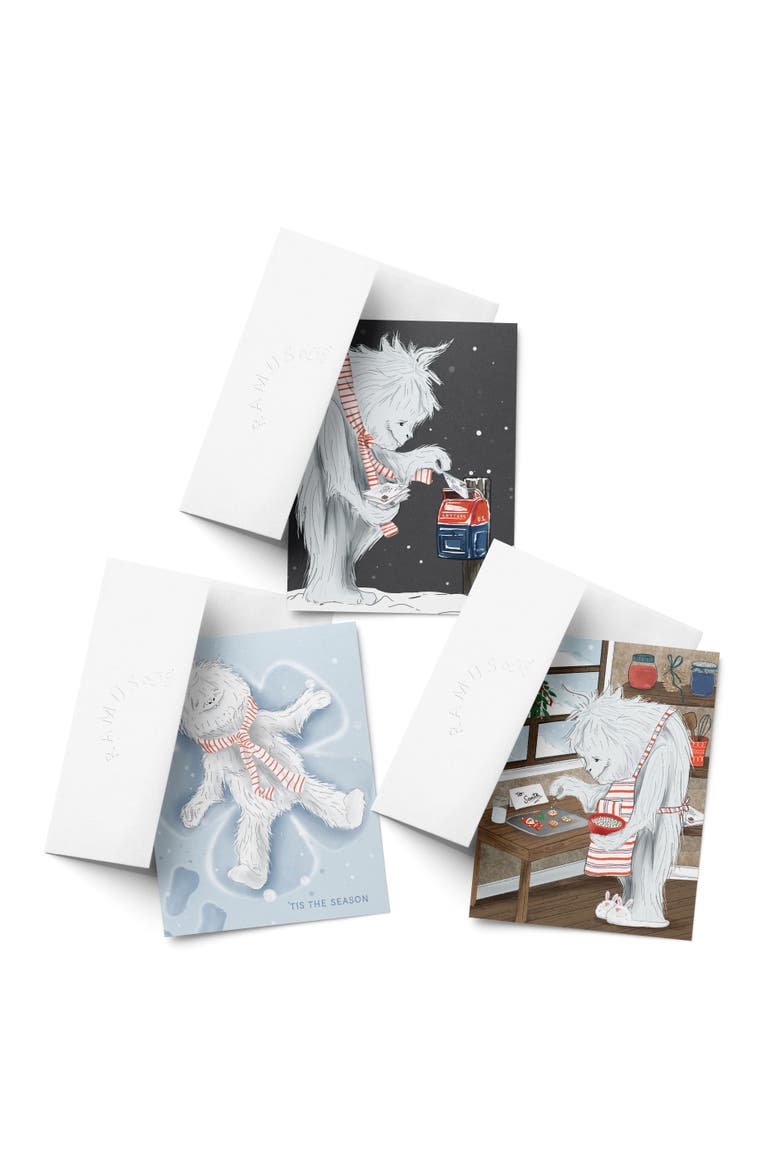 Yeti Snow Angel, Yeti Mail, Yeti Cooking Winter/Holiday/Christmas Greeting Card Pack Sets, Main, color, Multi-Pack