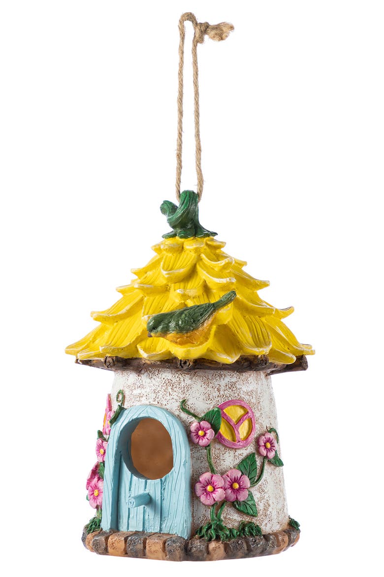 9"H Resin Colorful Roof Outdoor Garden Birdhouse, Main, color, Yellow