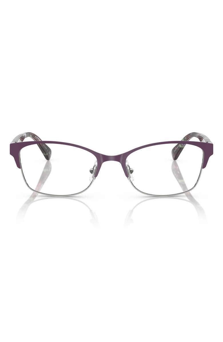 COACH 53mm Rectangular Optical Glasses, Main, color, Silver / Amethyst / Demo Lens