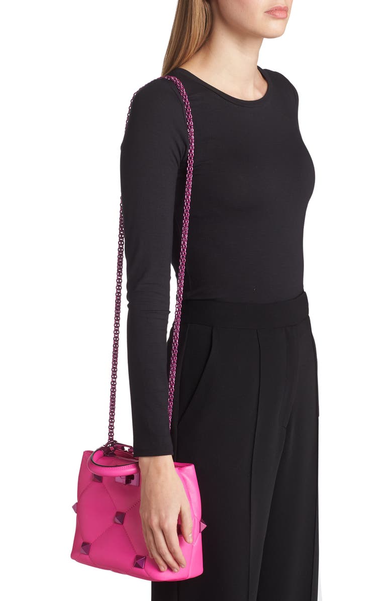 Valentino Garavani Small Roman Stud Pink PP Quilted Leather Top Handle Bag, Alternate, color,
