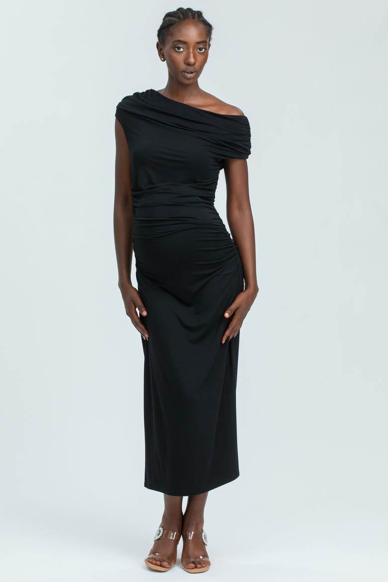 Mulan Off the Shoulder Jersey Maternity Dress, Alternate, color, BLACK