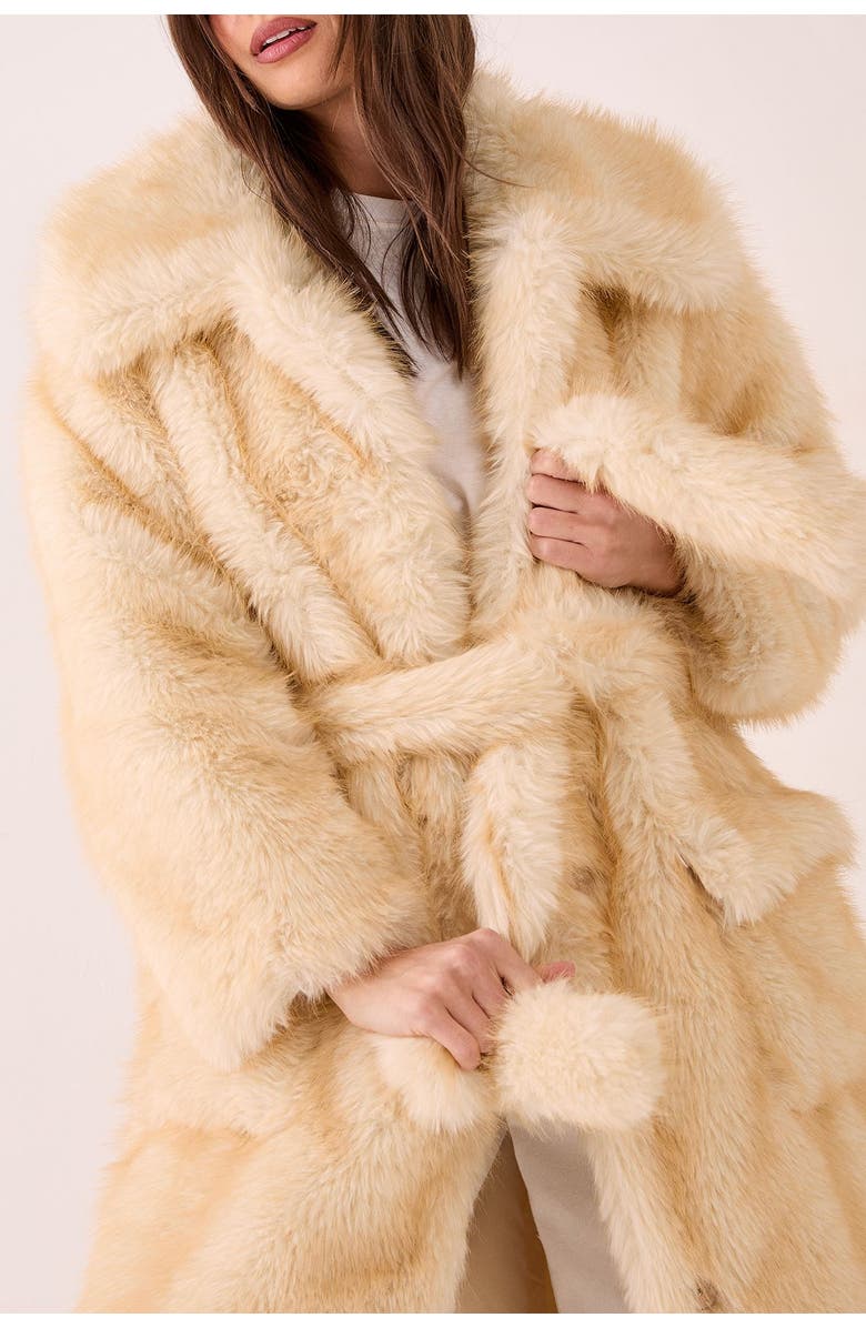 NASTY GAL Belted Tipped Faux Fur Coat, Alternate, color, Lemon