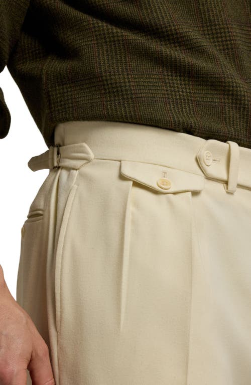 Ralph Lauren Purple Label Pleated Cream Wool Flannel Trousers In Neutral