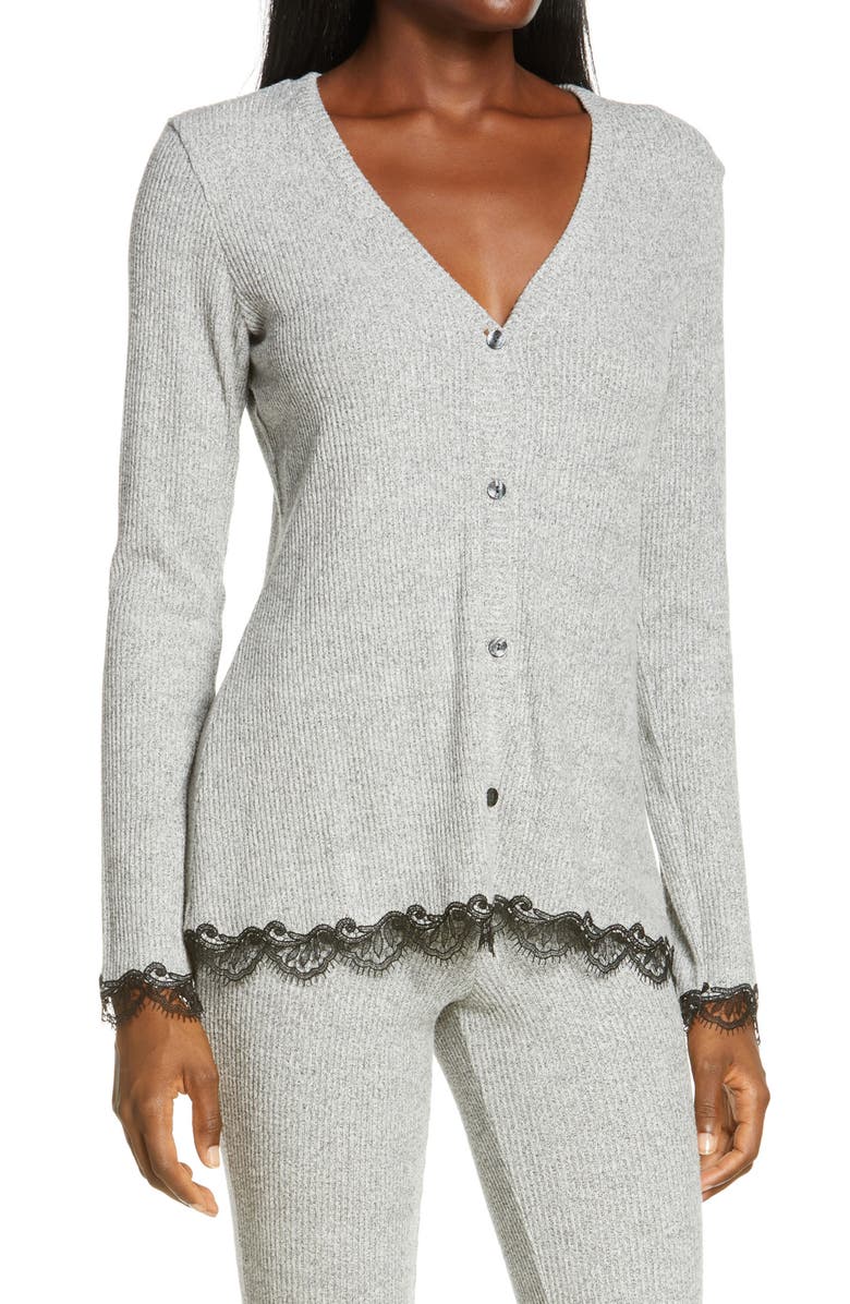 Natori Luxe Ulla Lace Trim Ribbed Cardigan, Main, color, 