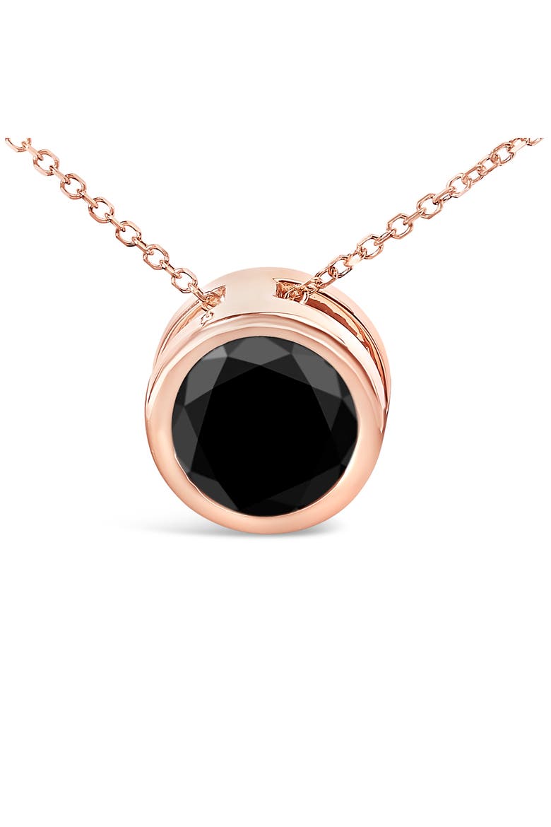 14K Rose Gold 7.0 Cttw Bezel-Set Black Round Diamond Solitaire Pendant Necklace, Alternate, color, Pink