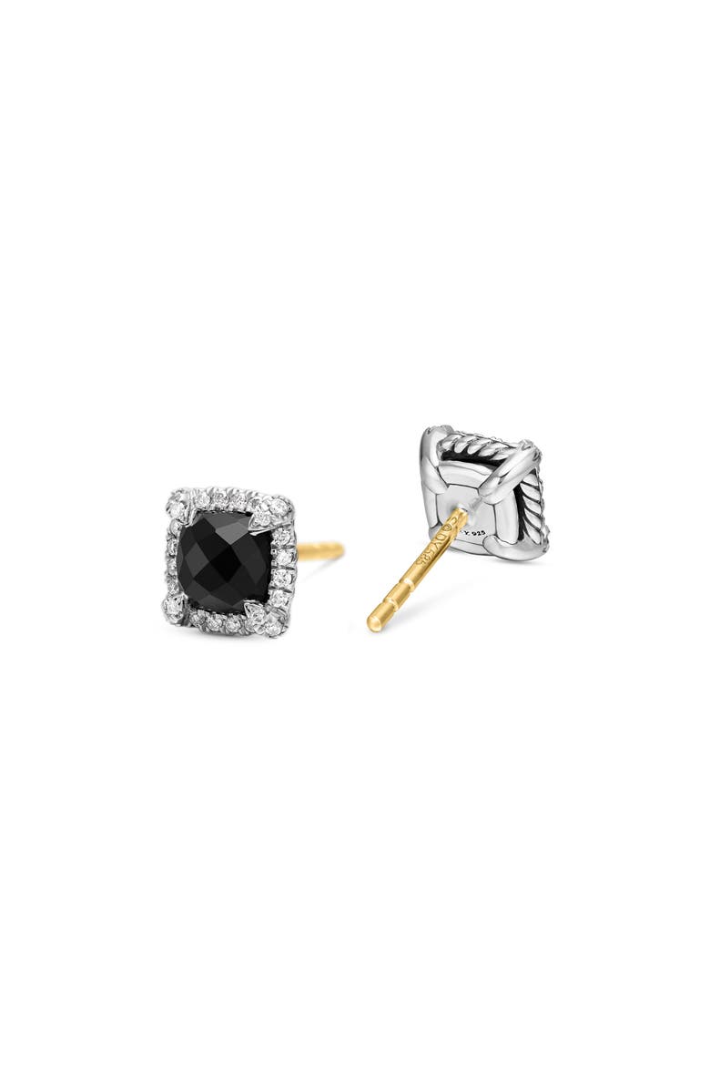 Petite Chatelaine® Pavé Bezel Stud Earrings with Semiprecious Stone and Diamonds, Alternate, color, SILVER PAVE/ BLACK ONYX