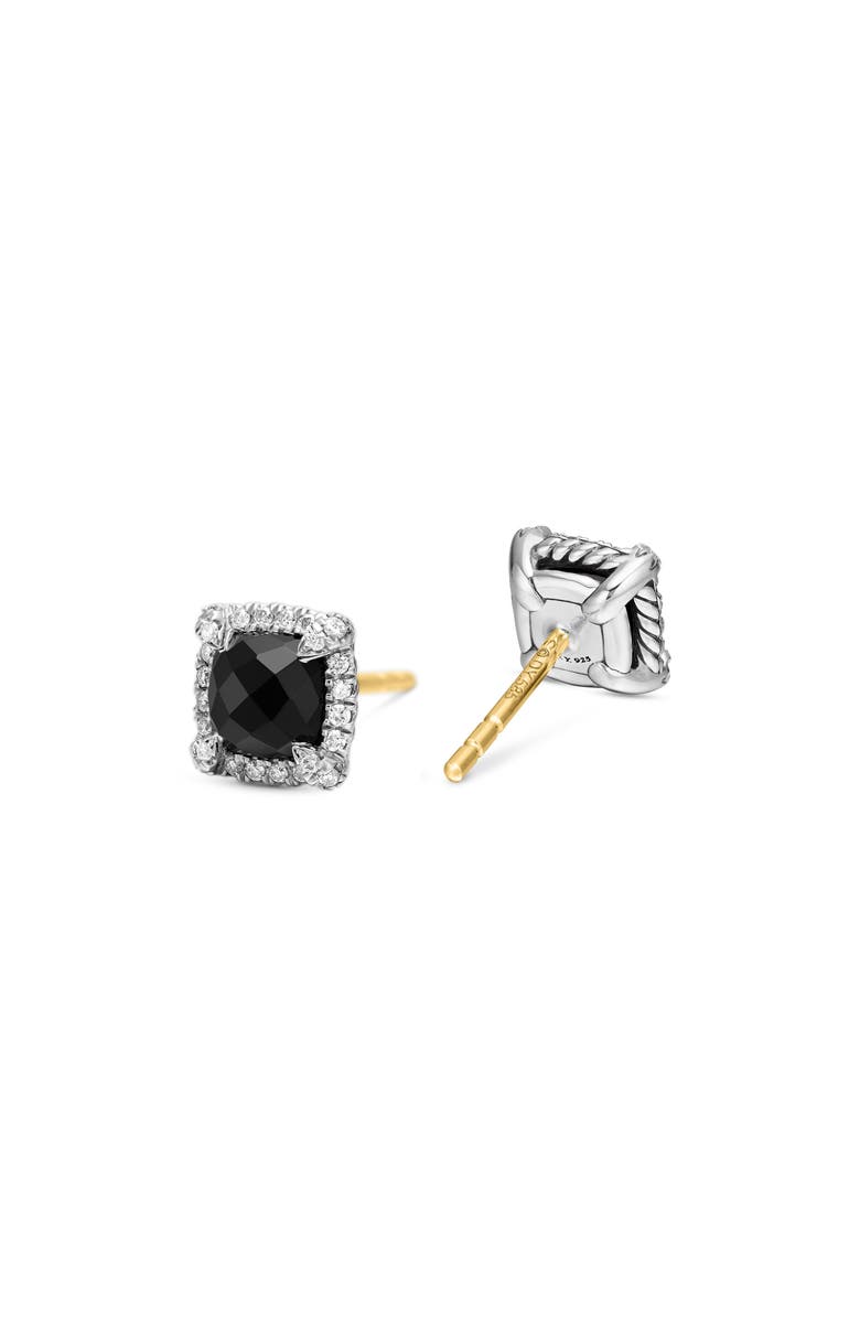 David Yurman Petite Chatelaine<sup>®</sup> Pavé Bezel Stud Earrings with Semiprecious Stone and Diamonds, Alternate, color, Silver Pave/ Black Onyx