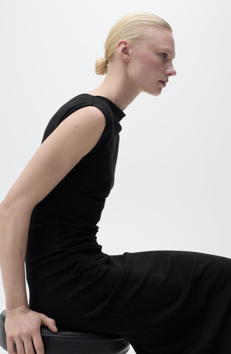 MANGO Draped Midi Dress, Alternate, color, Black