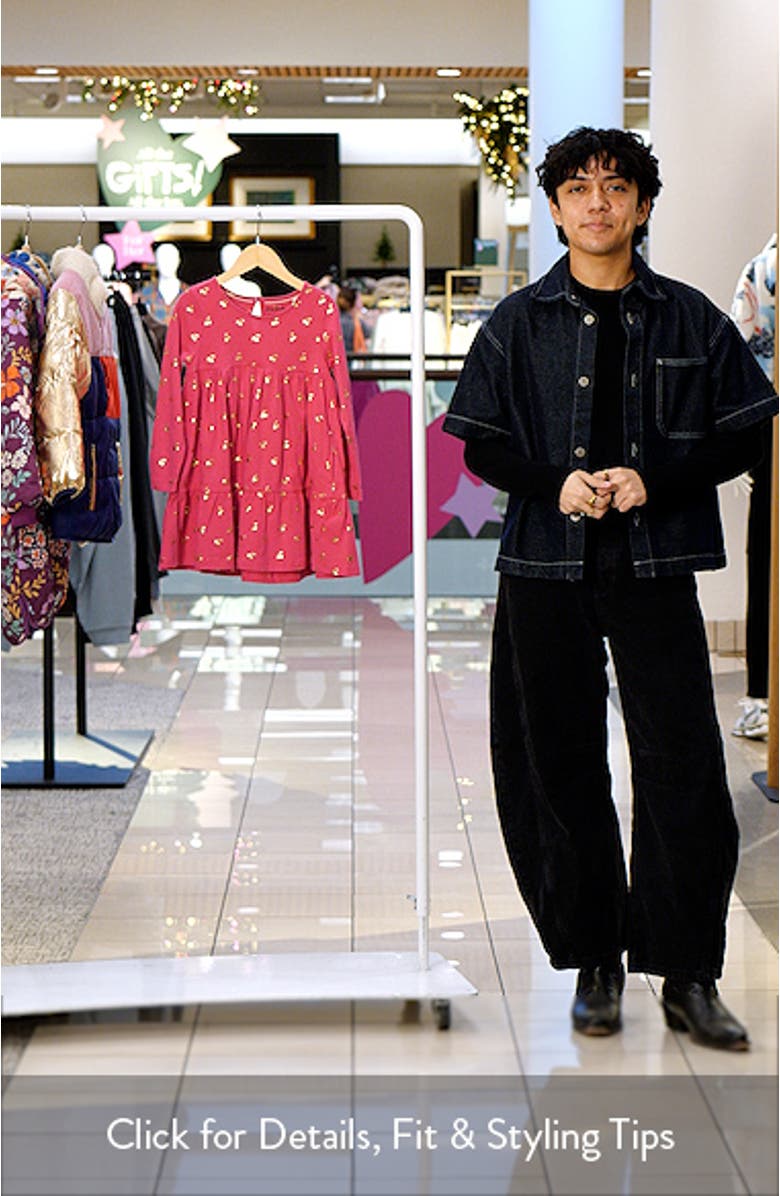 Kids
 Ariel Twirly Cherry Foil Print Long Sleeve Cotton Jersey Dress, sales video thumbnail