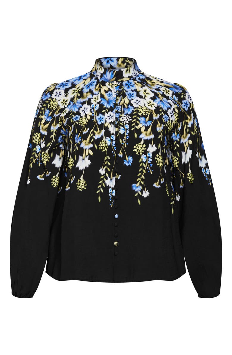 City Chic Kayla Floral Print Shirt, Alternate, color, Black/ Blue Floral