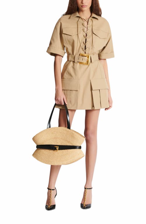 Balmain Cotton Belted Mini Dress In Brown