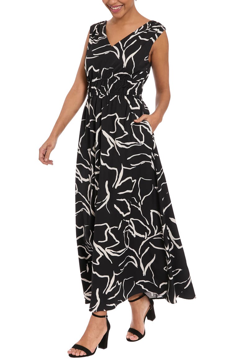 Shirred Maxi Dress, Alternate, color, BLACK ONYX/ WHISPER WHITE