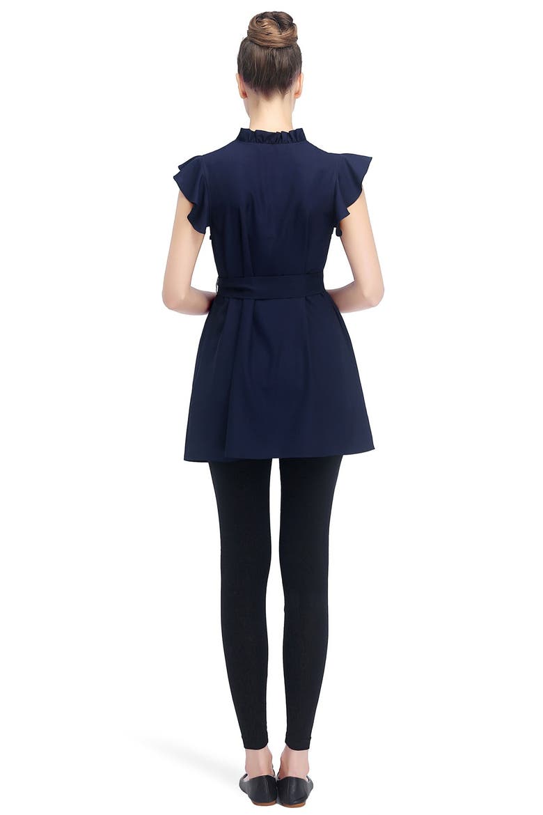 Karlena Flutter Sleeve Belted Maternity Top, Alternate, color, NAVY