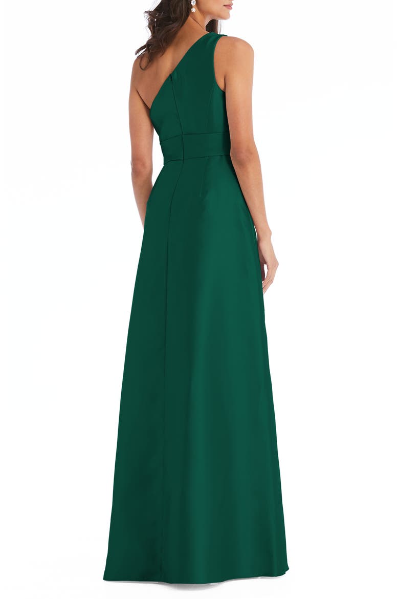 One-Shoulder A-Line Gown, Alternate, color, HUNTER