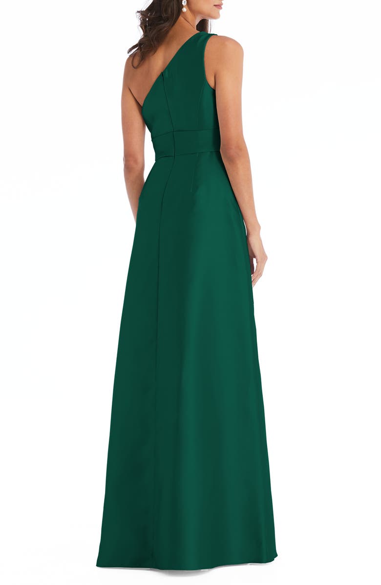 Alfred Sung One-Shoulder A-Line Gown, Alternate, color, Hunter