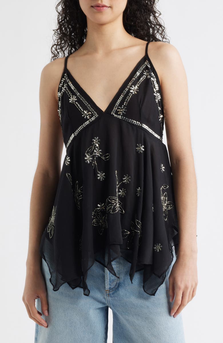 Free People Robbie Floral Embellished Top, Main, color, Black
