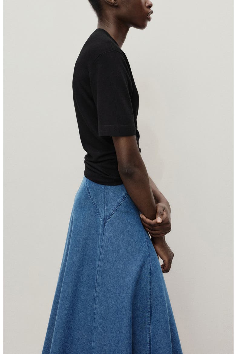 Denim Paneled Midi Skirt, Alternate, color, MEDIUM BLUE