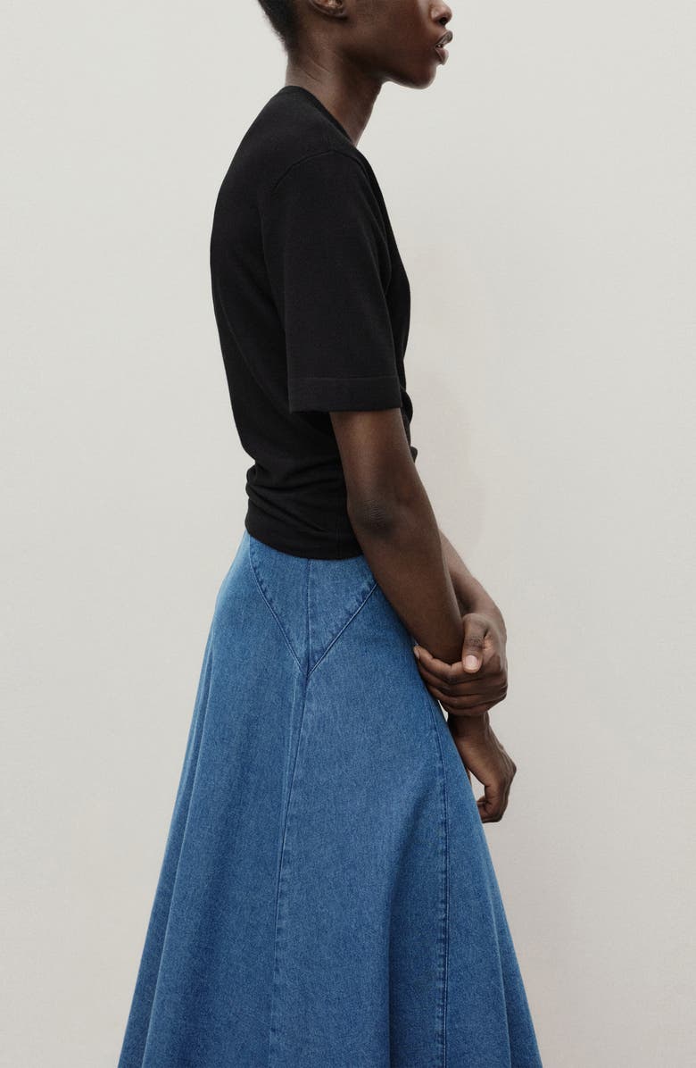 MANGO Denim Paneled Midi Skirt, Alternate, color, Medium Blue