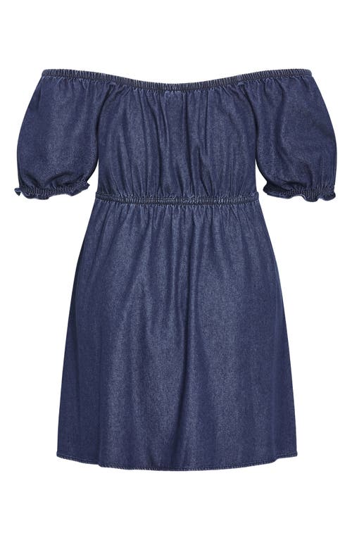 City Chic Freya Denim Babydoll Minidress In Dark Denim