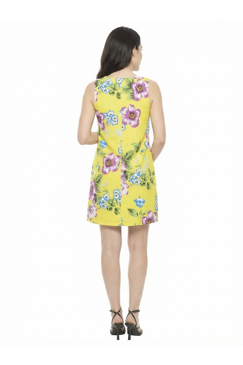 Maternity Floral Round Neck Sleeveless A-Line Mini Shift Dress, Alternate, color, Yellow Multi