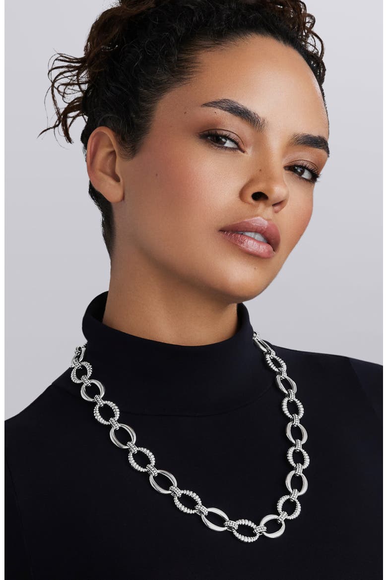 Signature Caviar Sterling Silver Oval Fluted Link Necklace, Alternate, color, SILVER