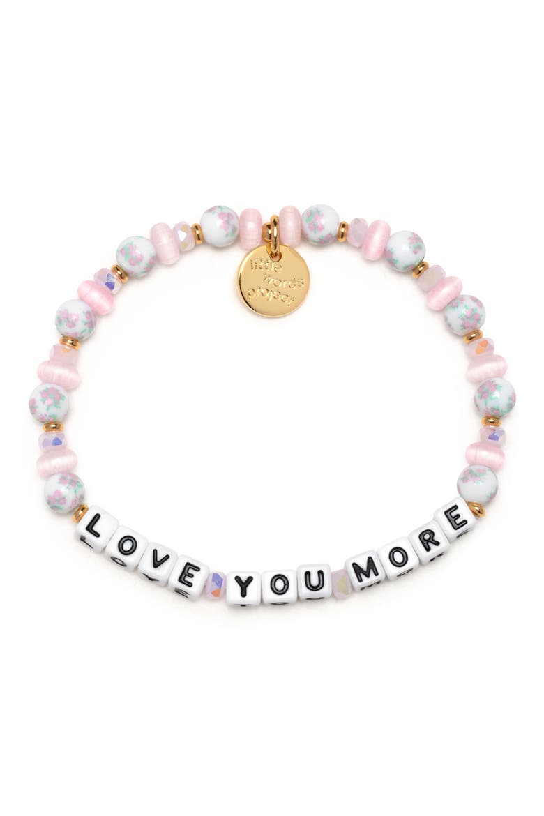 Love You More Beaded Stretch Bracelet, Main, color, WHITE
