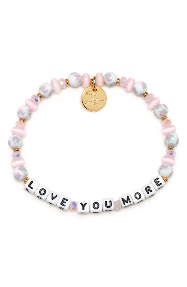 Little Words Project Love You More Beaded Stretch Bracelet, Main, color, White
