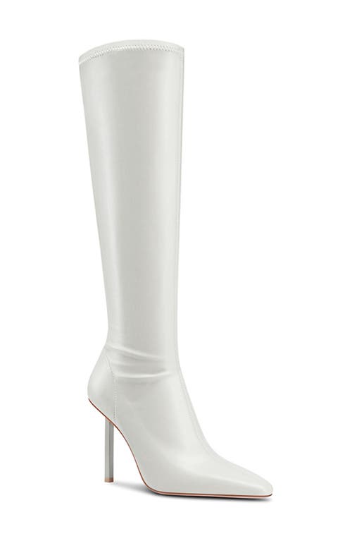 Femme La Whistler Pointed Toe Knee High Boot In White