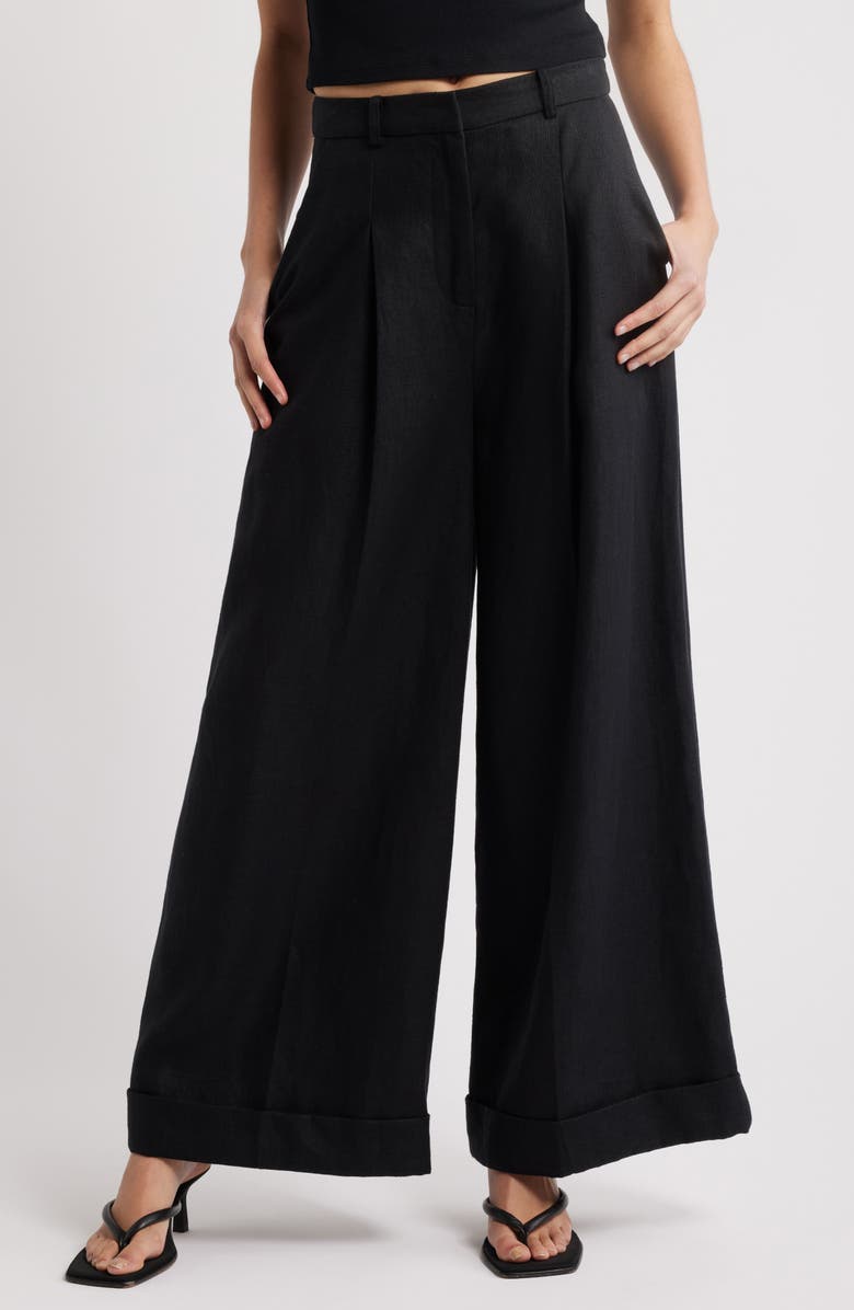 Faithfull the Brand Clove Cuff Wide Leg Linen Pants, Main, color, Black