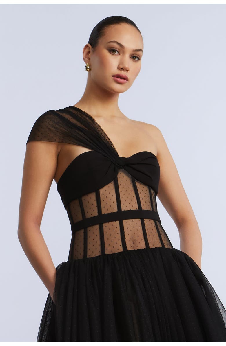 BCBGMAXAZRIA Dot Tulle Gown, Alternate, color, Black